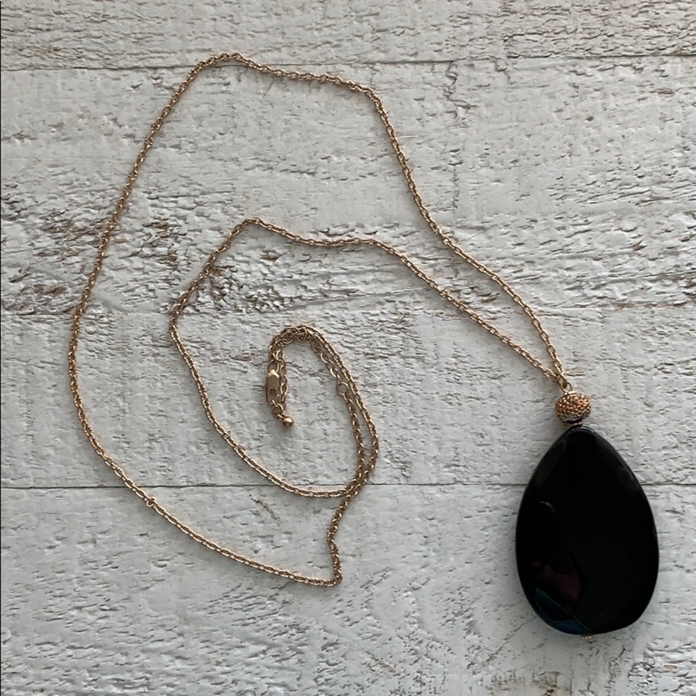 Black Stone Necklace on Faux Gold Chain w Extender